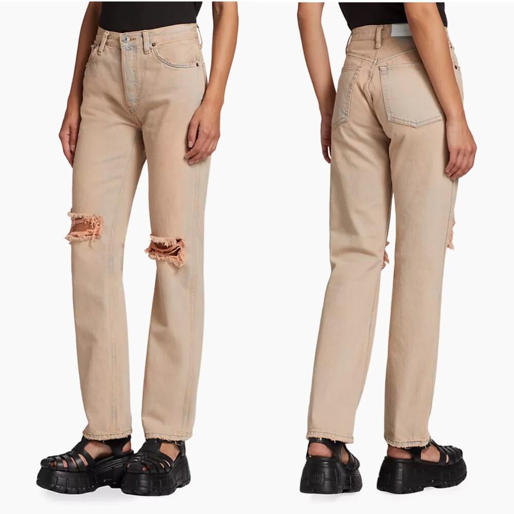 RE/DONE 90s Destroyed Straight Leg Loose Fit Jeans Natural Sedona Size 26 NWT - Picture 2 of 10